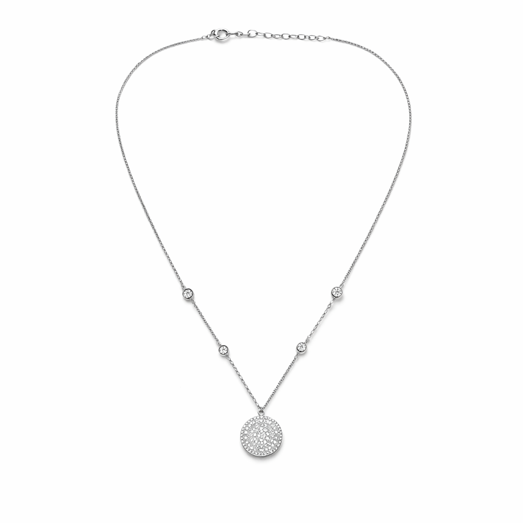 Silver Tone Full Moon Pave Station Necklace