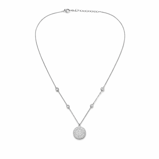 Silver Tone Full Moon Pave Station Necklace
