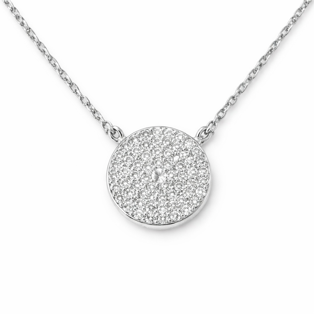 Silver Tone Full Moon Pave Station Necklace