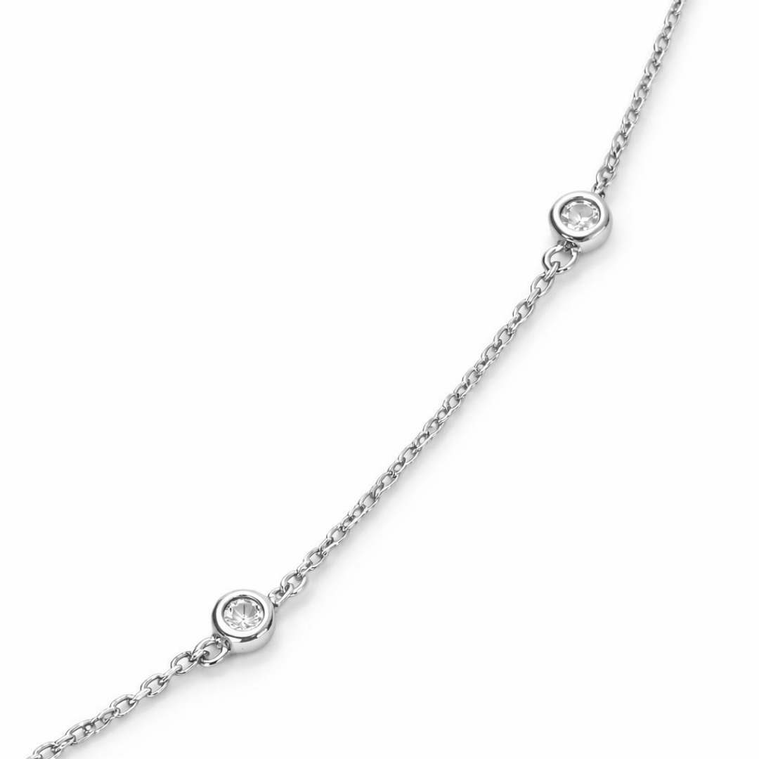 Silver Tone Full Moon Pave Station Necklace
