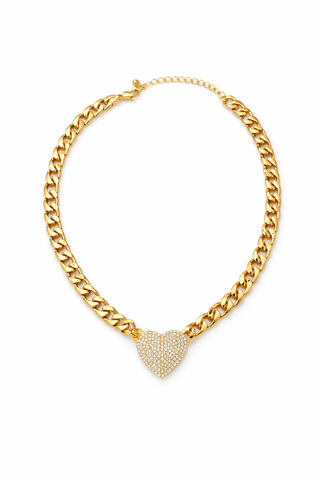 Gold Tone Iced Eternal Heart Cuban Necklace