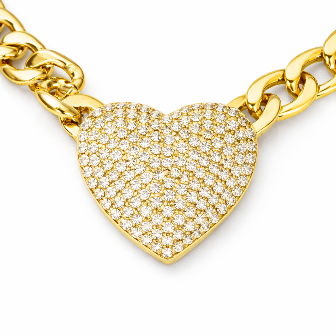 Gold Tone Iced Eternal Heart Cuban Necklace