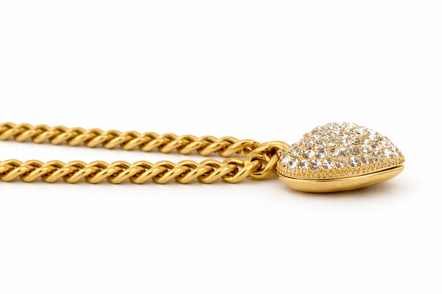 Natasha Gold Tone High-Shine Stone Encrusted Heart Necklace