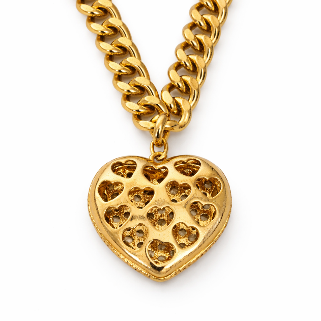 Natasha Gold Tone High-Shine Stone Encrusted Heart Necklace