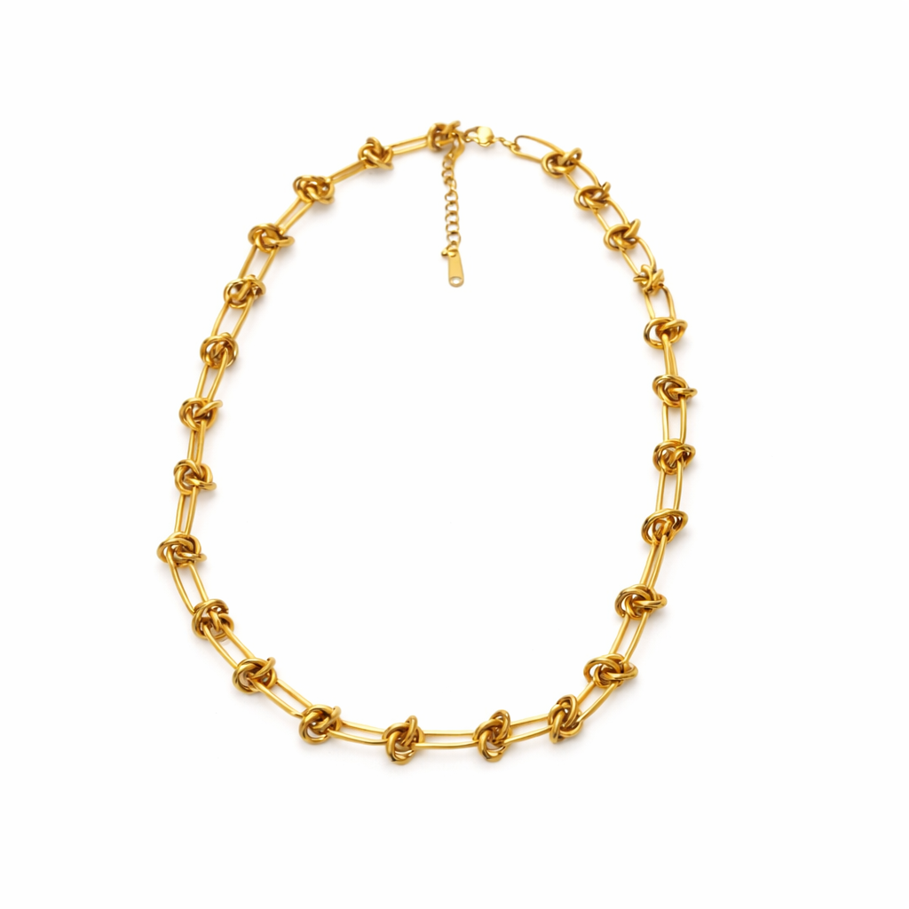 Gold Tone Knot-Link Statement Necklace
