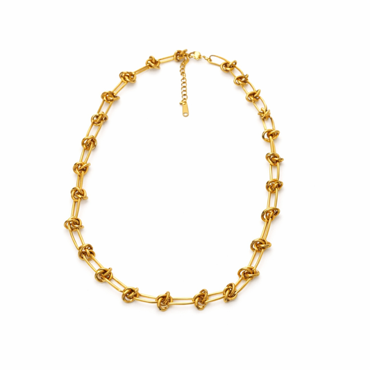Gold Tone Knot-Link Statement Necklace