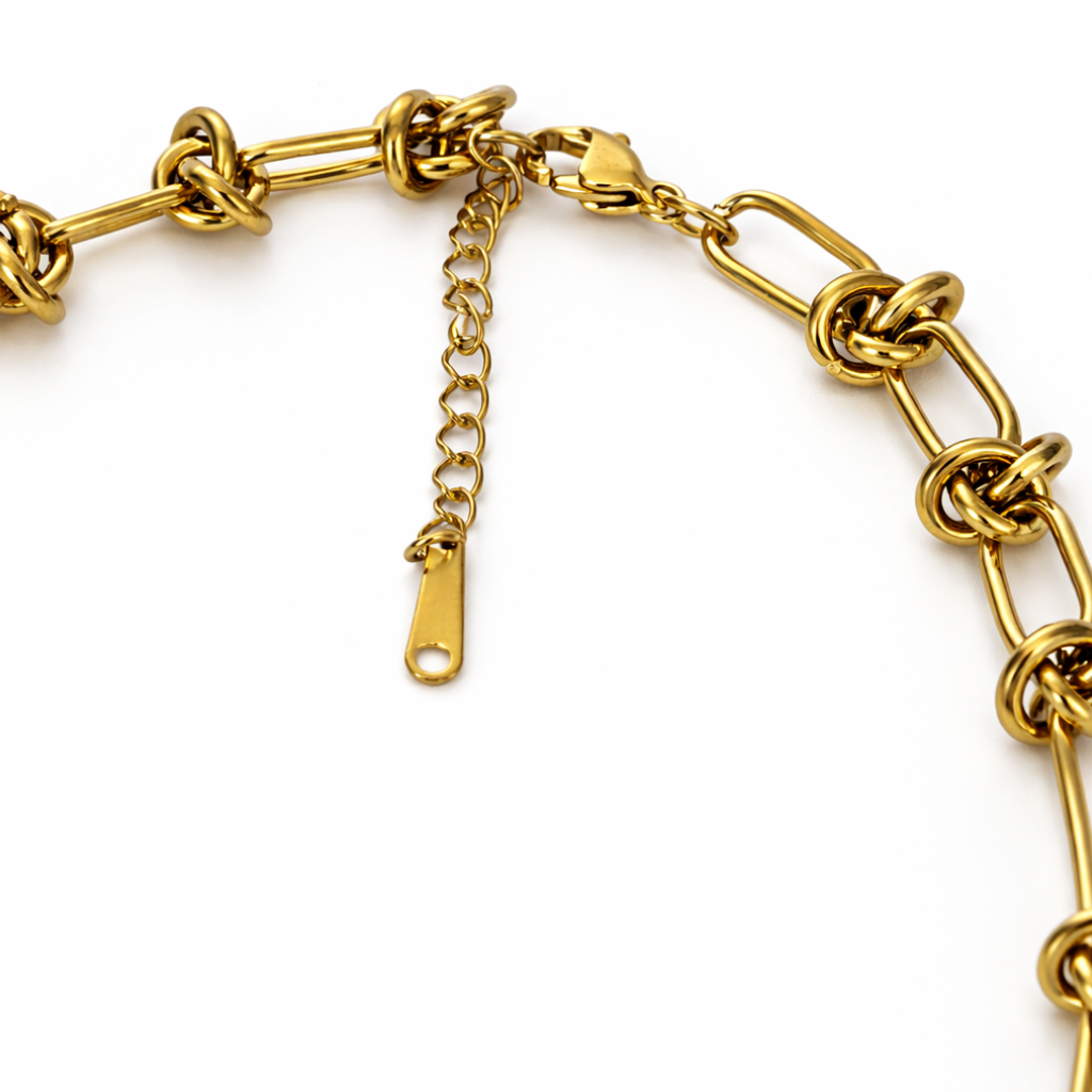 Gold Tone Knot-Link Statement Necklace
