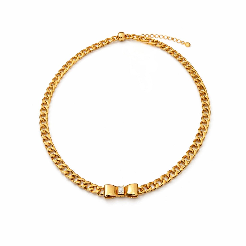 Gold Tone Gilded Coquette Bow Necklace