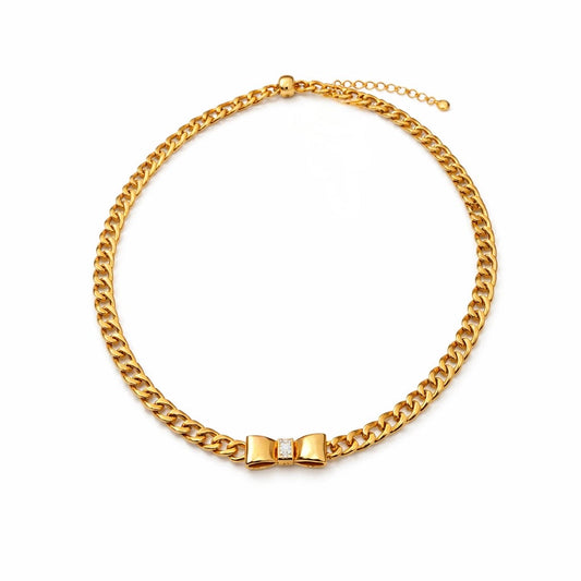 Gold Tone Gilded Coquette Bow Necklace