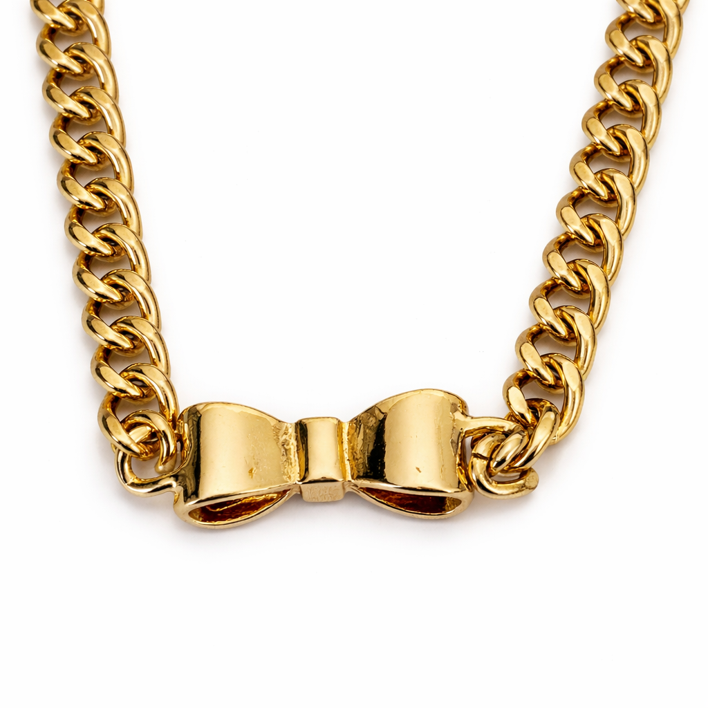 Gold Tone Gilded Coquette Bow Necklace