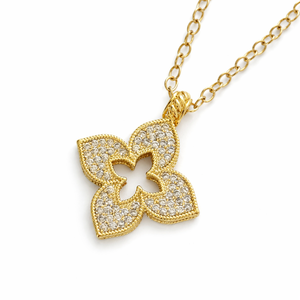 Gold Tone Quatrefoil Pendant Necklace