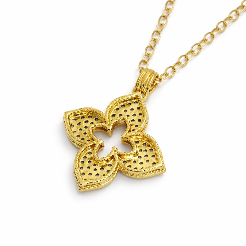 Gold Tone Quatrefoil Pendant Necklace