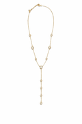 Gold Tone Bezel Crystal Lariat Necklace