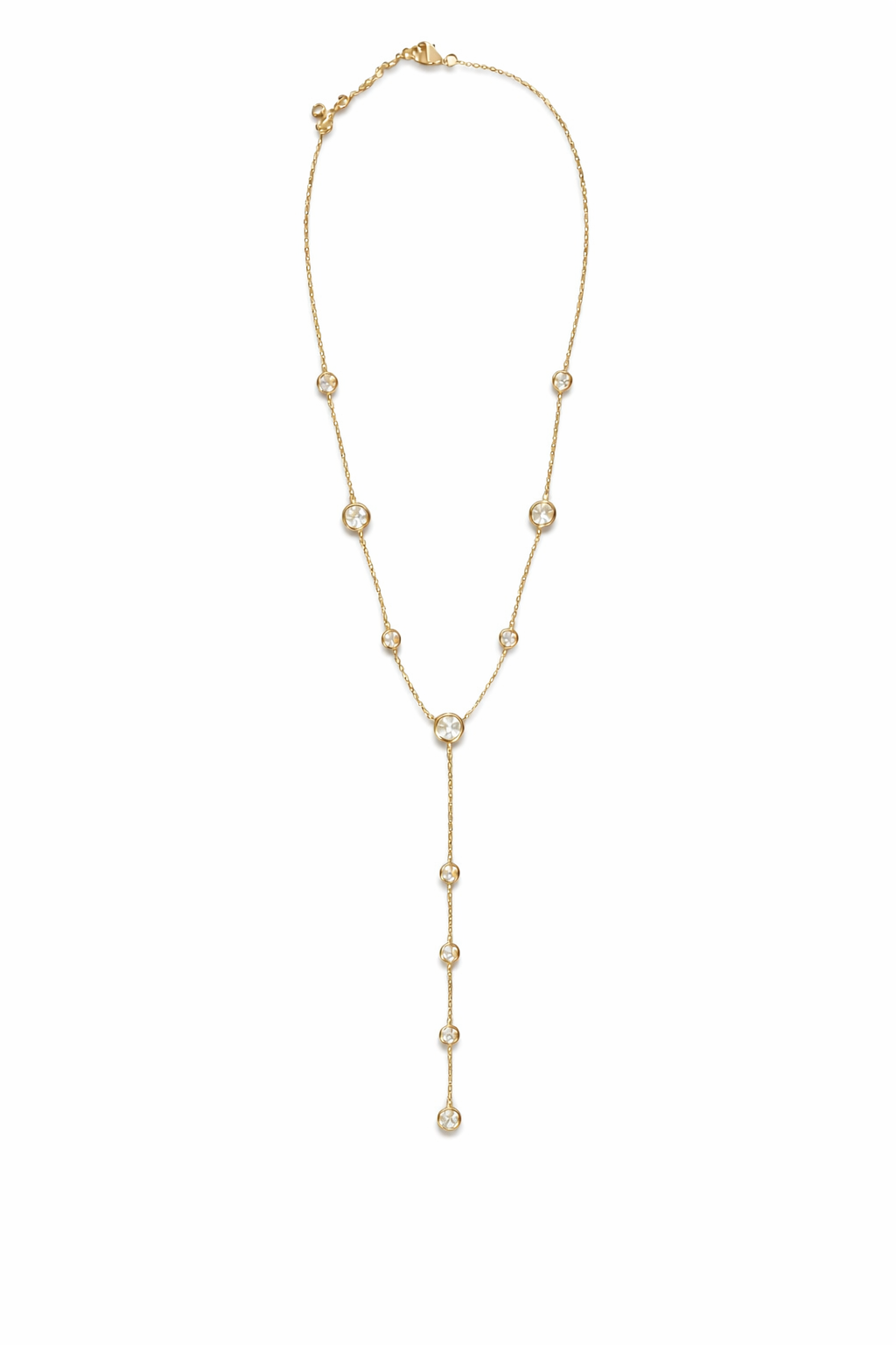Gold Tone Bezel Crystal Lariat Necklace