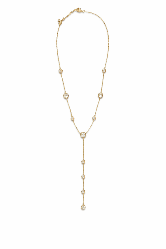 Gold Tone Bezel Crystal Lariat Necklace
