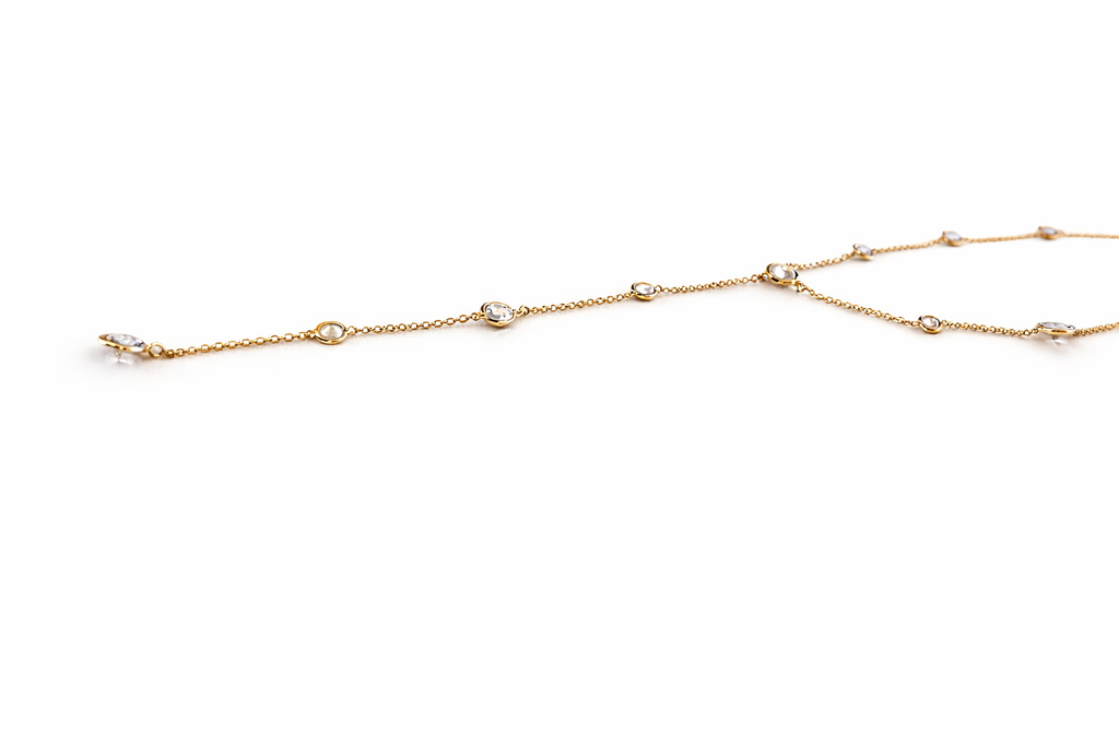 Gold Tone Bezel Crystal Lariat Necklace