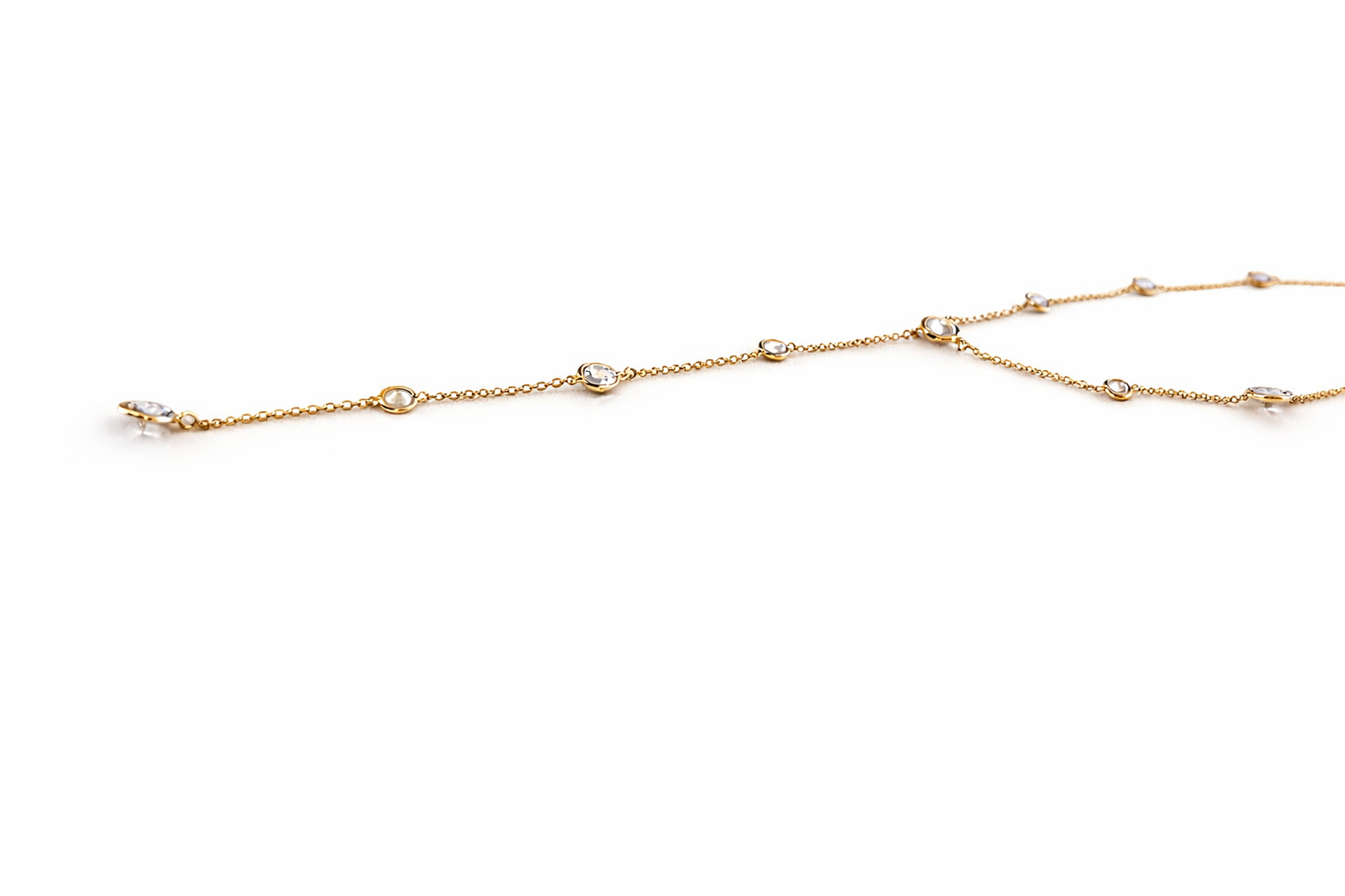 Gold Tone Bezel Crystal Lariat Necklace