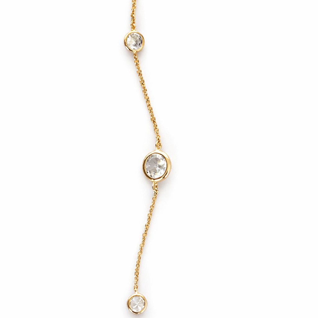 Gold Tone Bezel Crystal Lariat Necklace