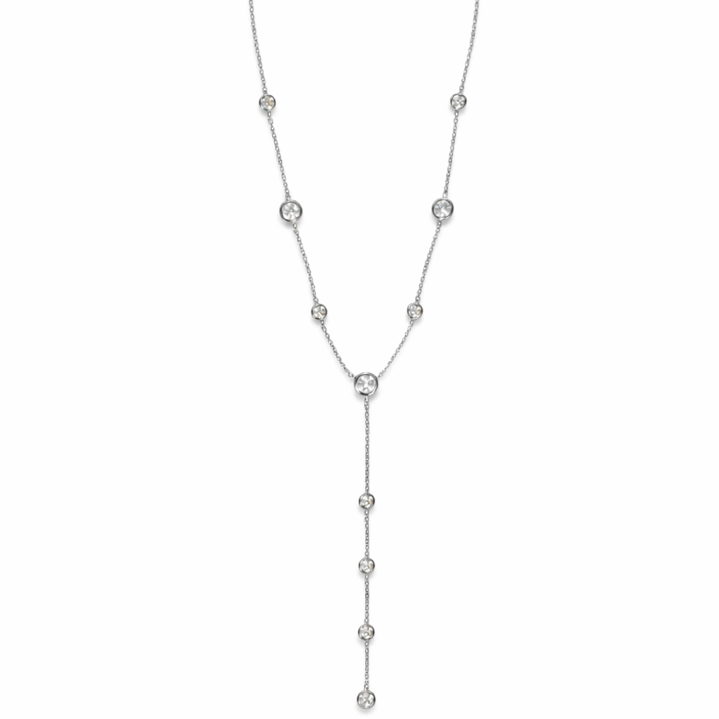 Silver Tone Bezel Crystal Lariat Necklace