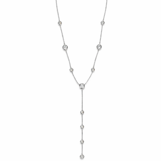 Silver Tone Bezel Crystal Lariat Necklace