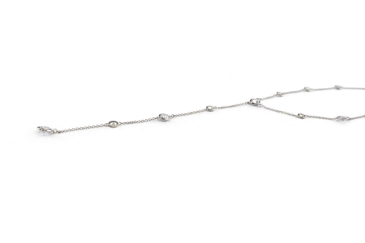Silver Tone Bezel Crystal Lariat Necklace
