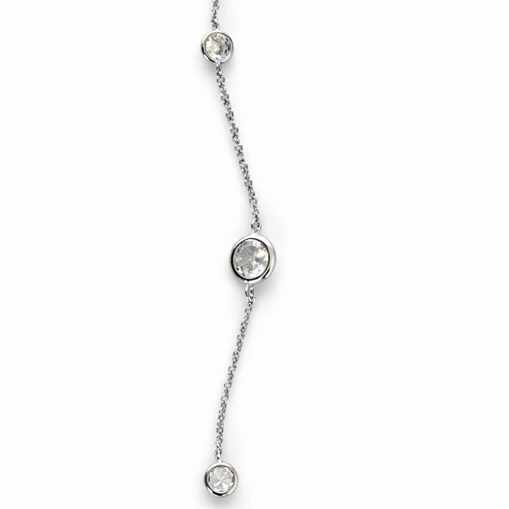 Silver Tone Bezel Crystal Lariat Necklace