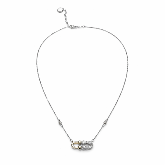 Silver Tone Horseshoe Link Station Necklace