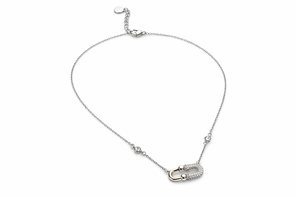 Collar de eslabones de herradura en tono plateado