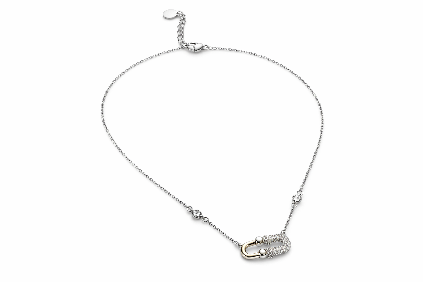 Silver Tone Horseshoe Link Station Necklace