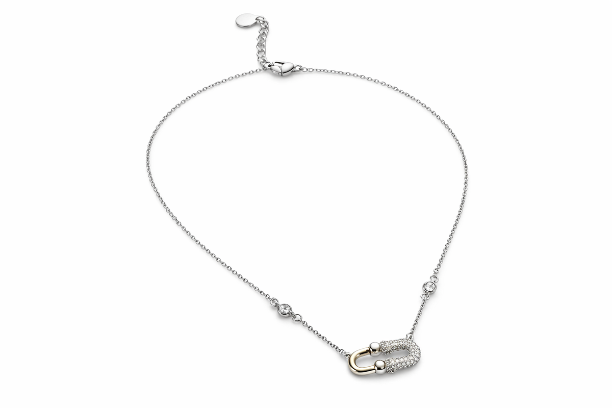 Collar de eslabones de herradura en tono plateado