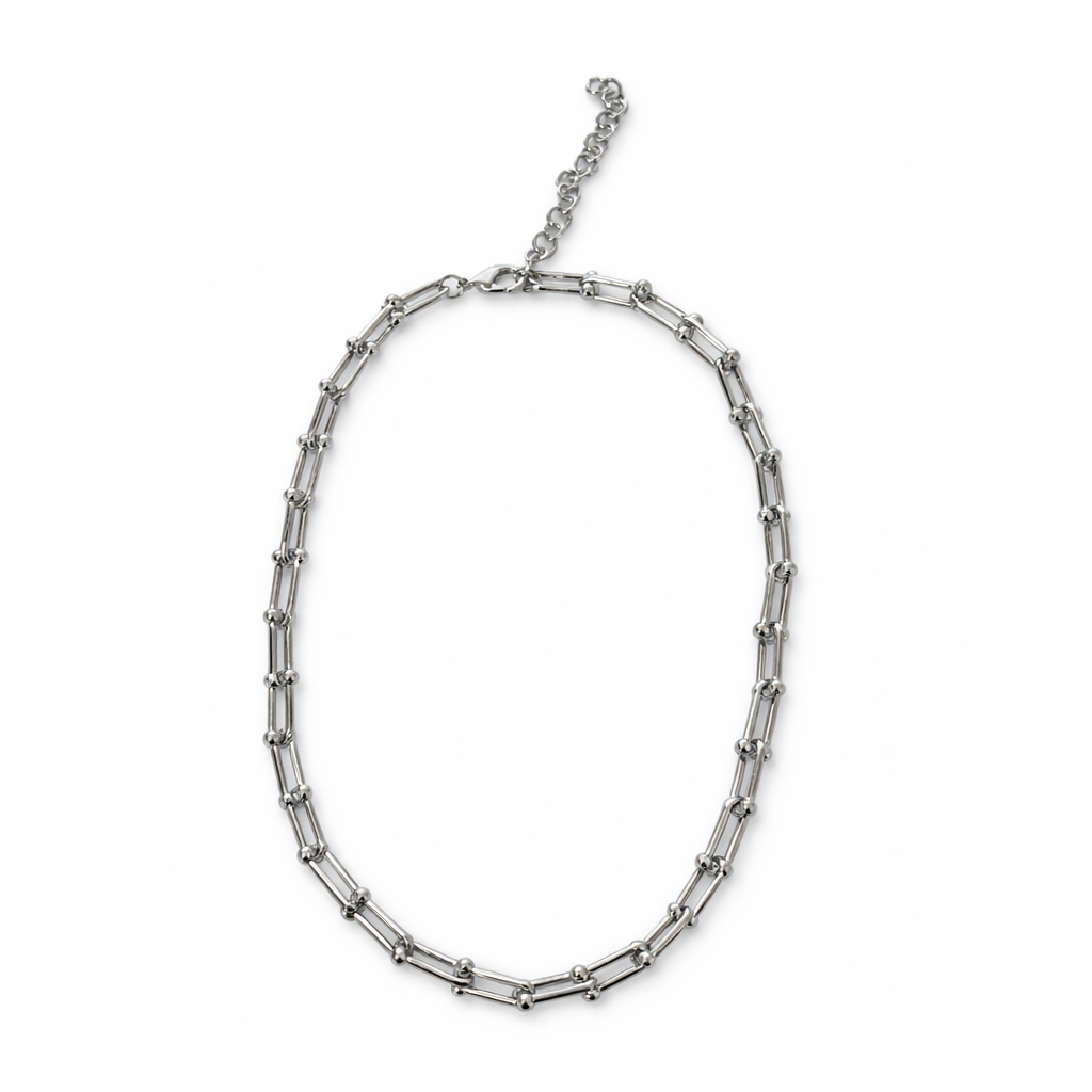 Silver Tone U-Link Graduated Chain Necklace