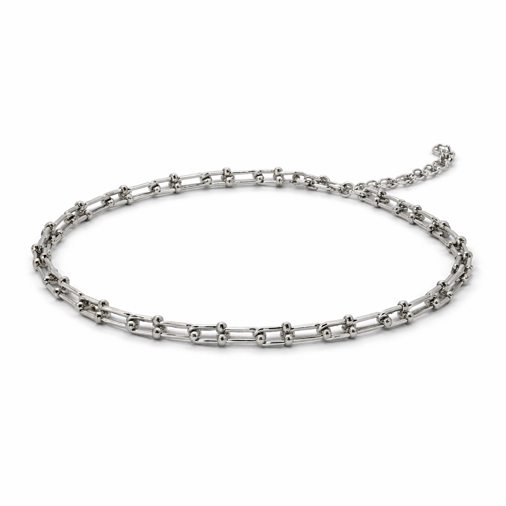 Silver Tone U-Link Graduated Chain Necklace