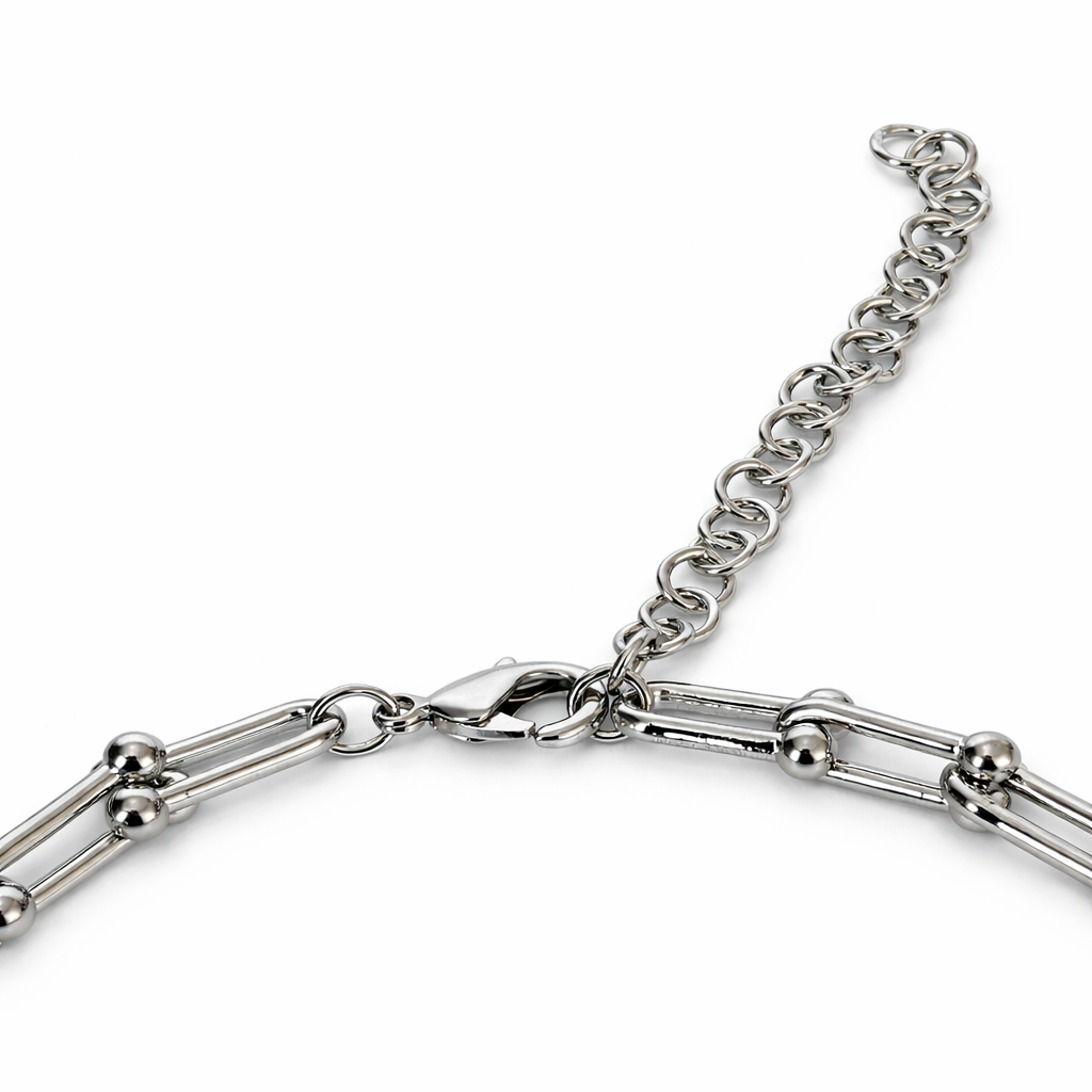 Silver Tone U-Link Graduated Chain Necklace