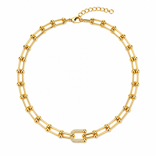 Gold Tone Modern Edge U-Link Necklace
