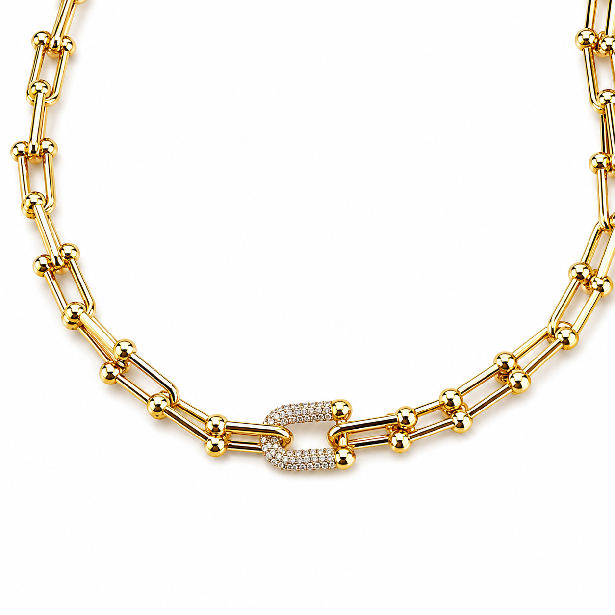 Gold Tone Modern Edge U-Link Necklace