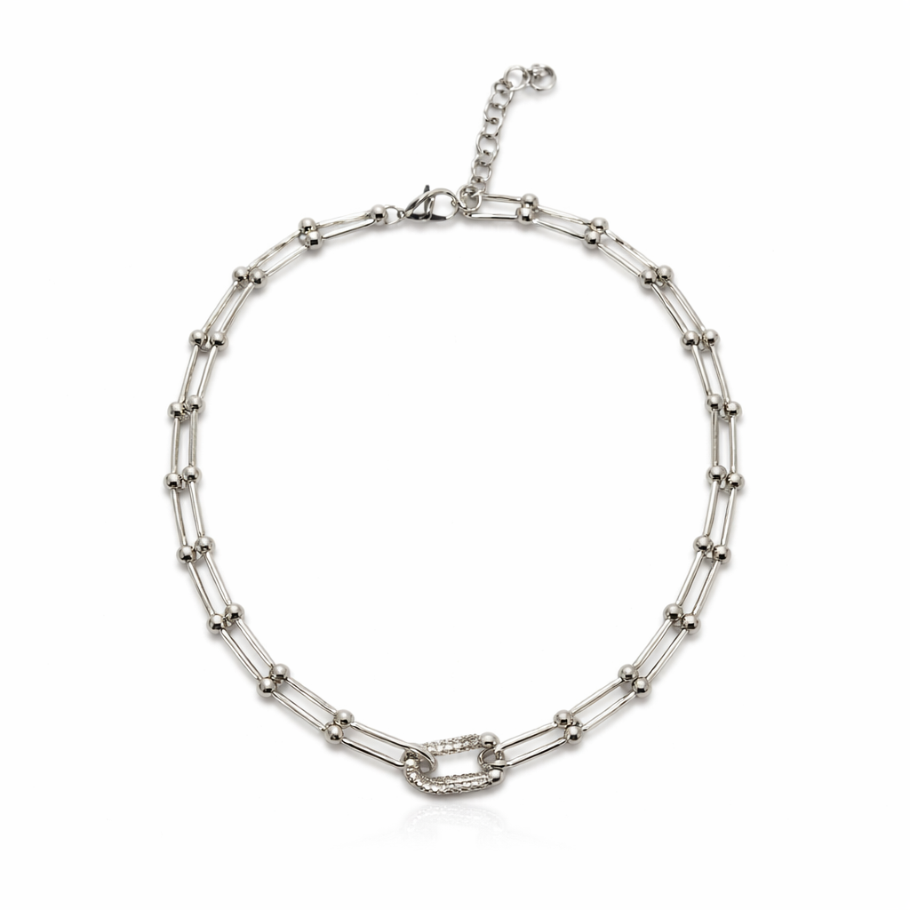 Silver Tone Modern Edge U-Link Necklace