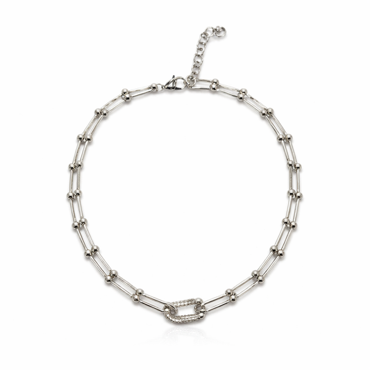 Silver Tone Modern Edge U-Link Necklace