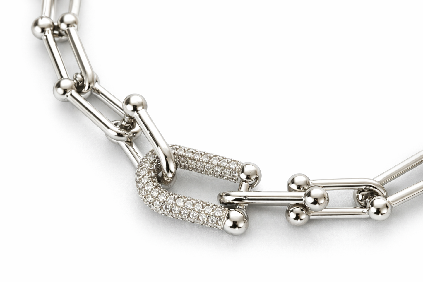 Silver Tone Modern Edge U-Link Necklace