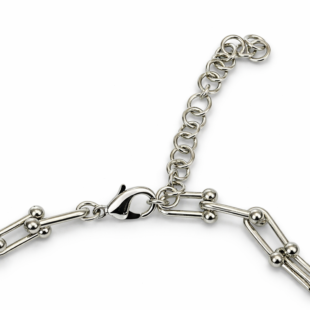 Silver Tone Modern Edge U-Link Necklace