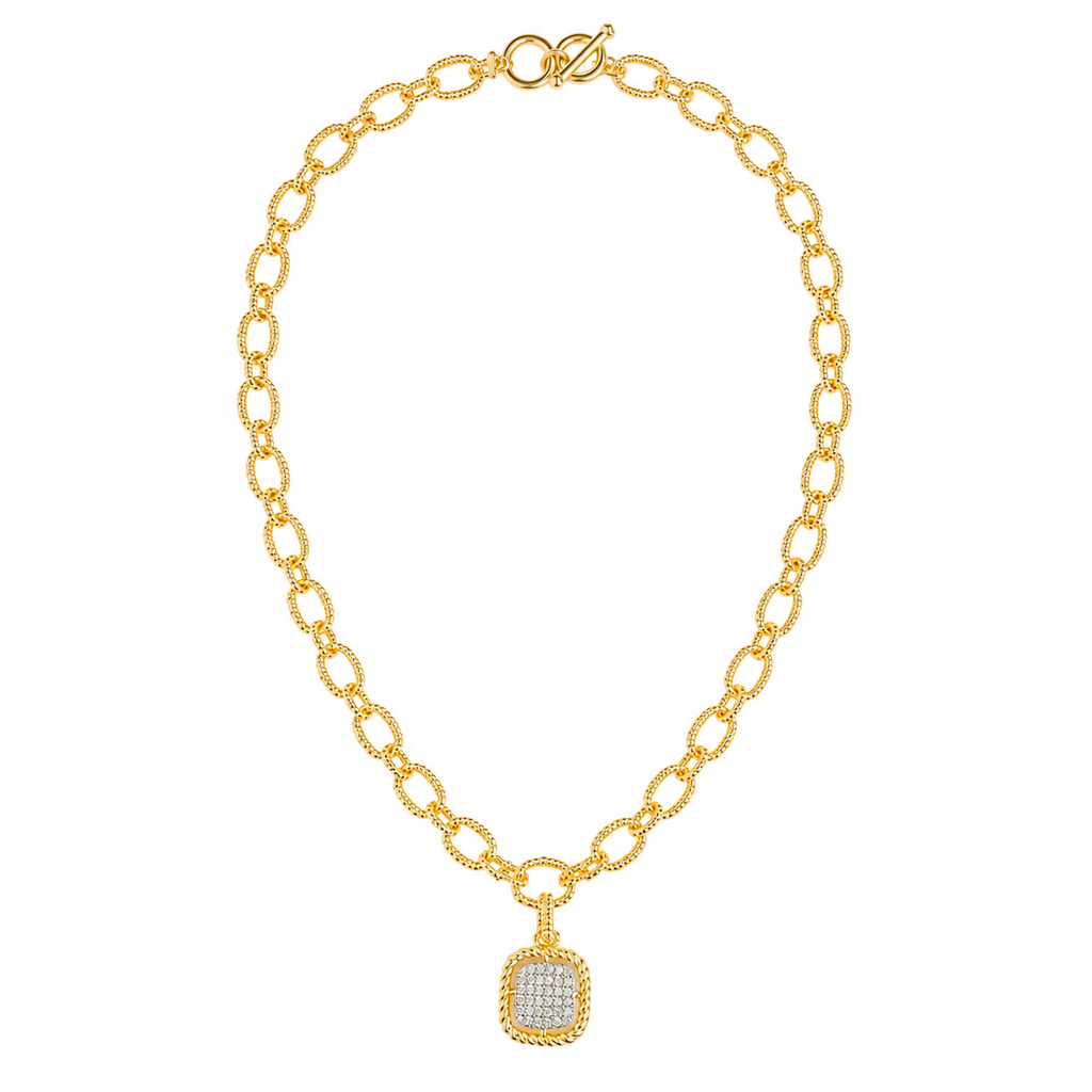 Collar llamativo con pavé y corte cojín en tono dorado