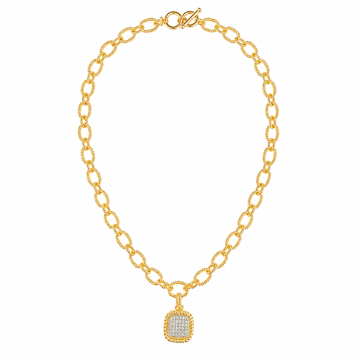 Gold-Tone Cushion-Cut Pave Statement Necklace