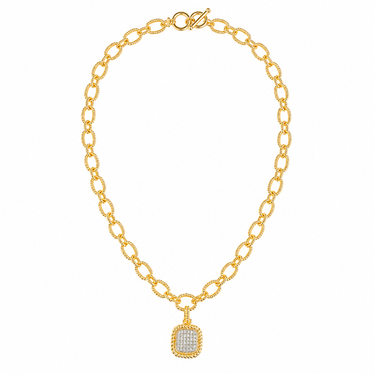 Gold-Tone Cushion-Cut Pave Statement Necklace