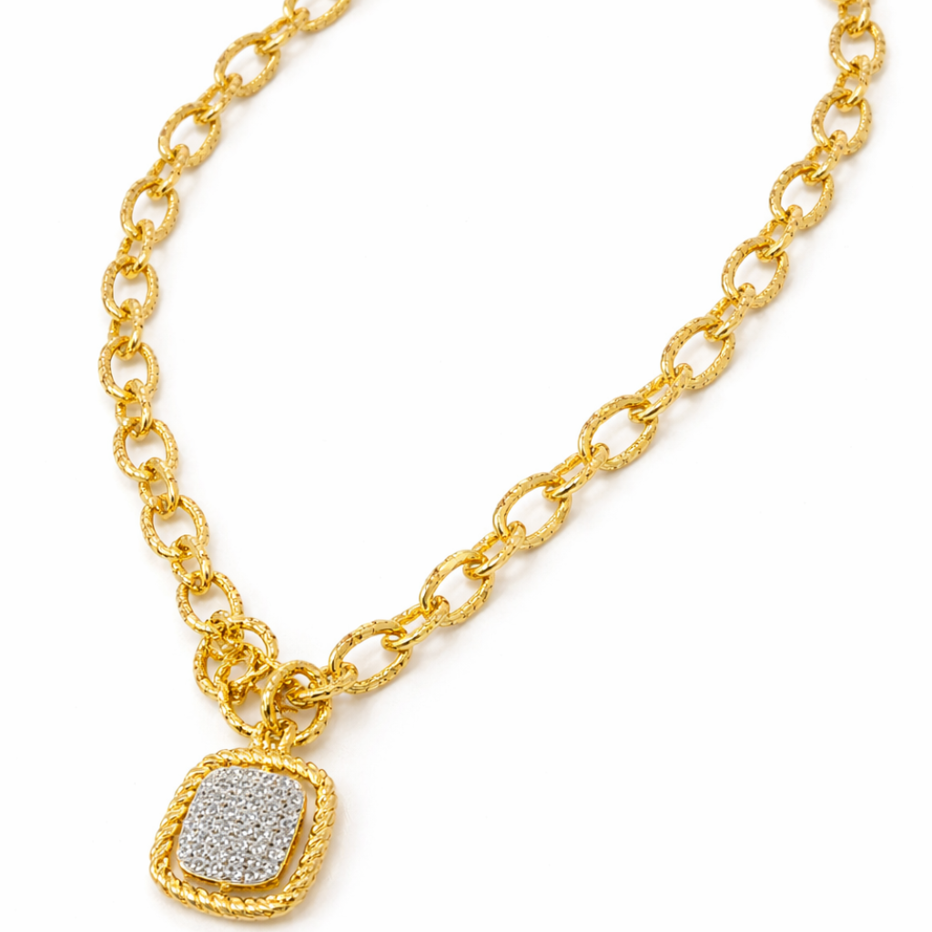 Gold-Tone Cushion-Cut Pave Statement Necklace