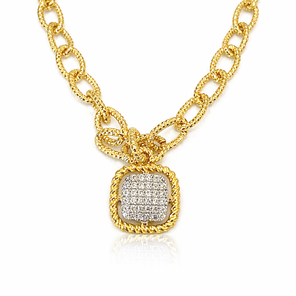 Gold-Tone Cushion-Cut Pave Statement Necklace