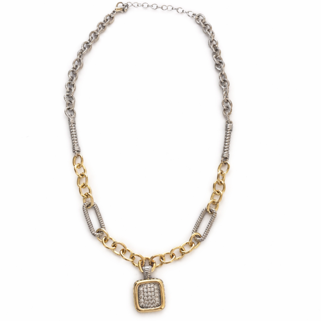 Two-Tone Artisan Cube Link Necklace