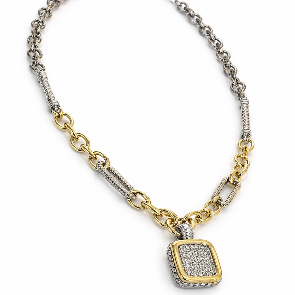 Two-Tone Artisan Cube Link Necklace