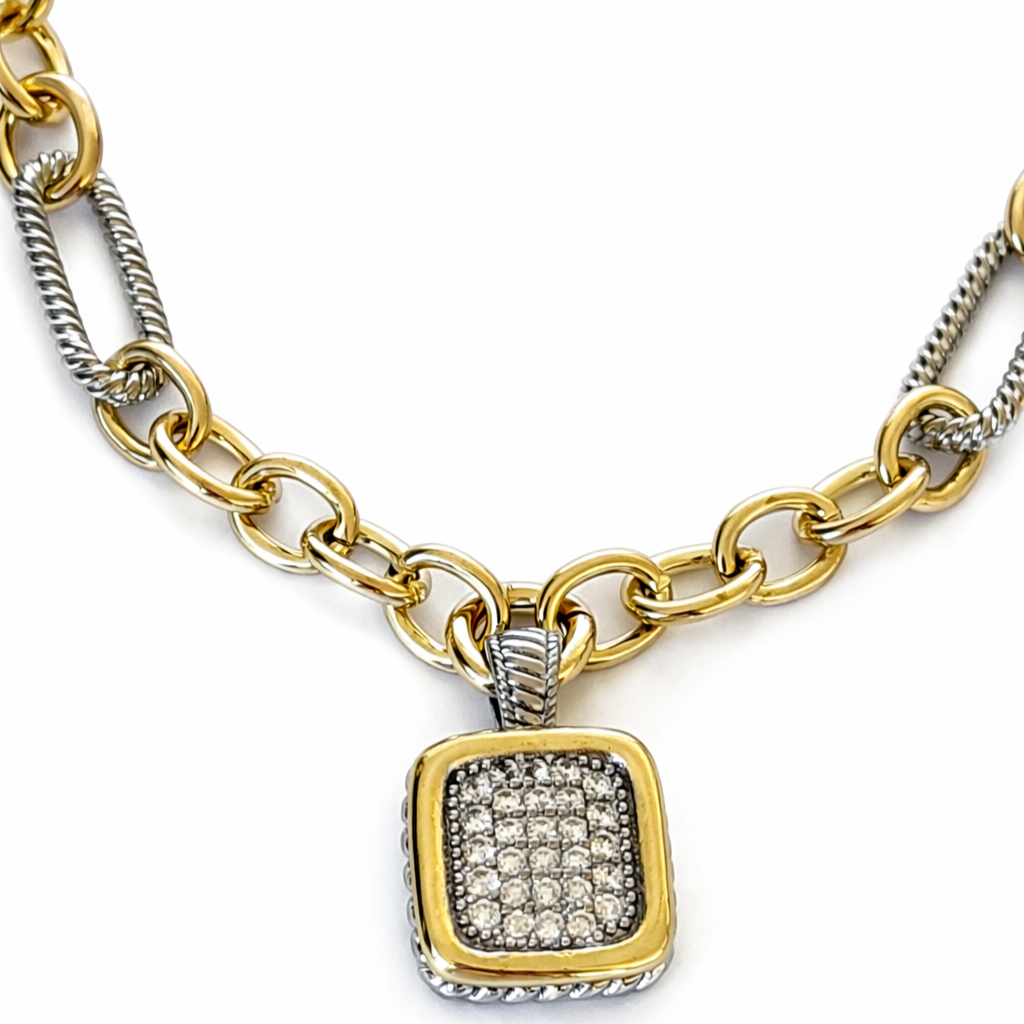 Two-Tone Artisan Cube Link Necklace