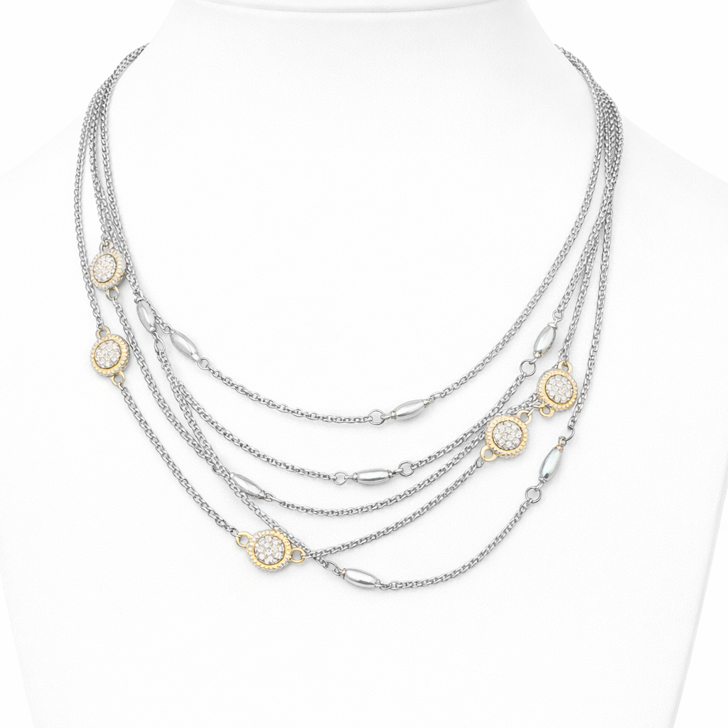 Silver Tone Estate Multi-Strand Pave Necklace