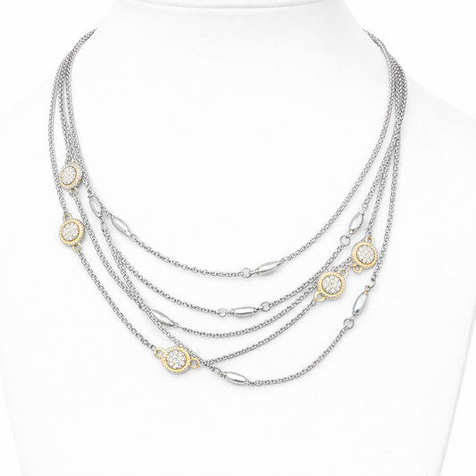 Silver Tone Estate Multi-Strand Pave Necklace