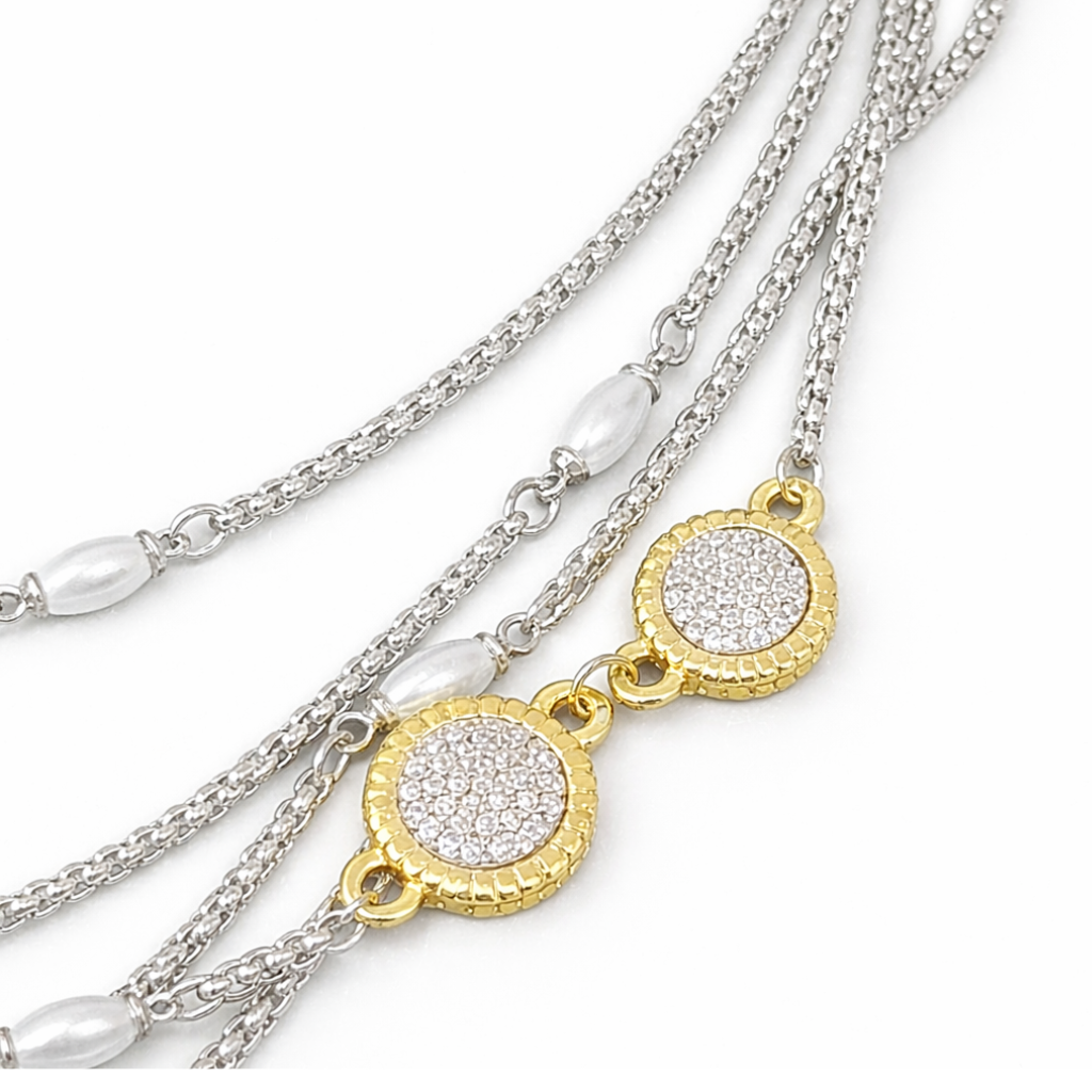 Silver Tone Estate Multi-Strand Pave Necklace
